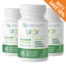 Load image into Gallery viewer, 3 Urox Bladder Control bottles with buy 3 save 10% graphic
